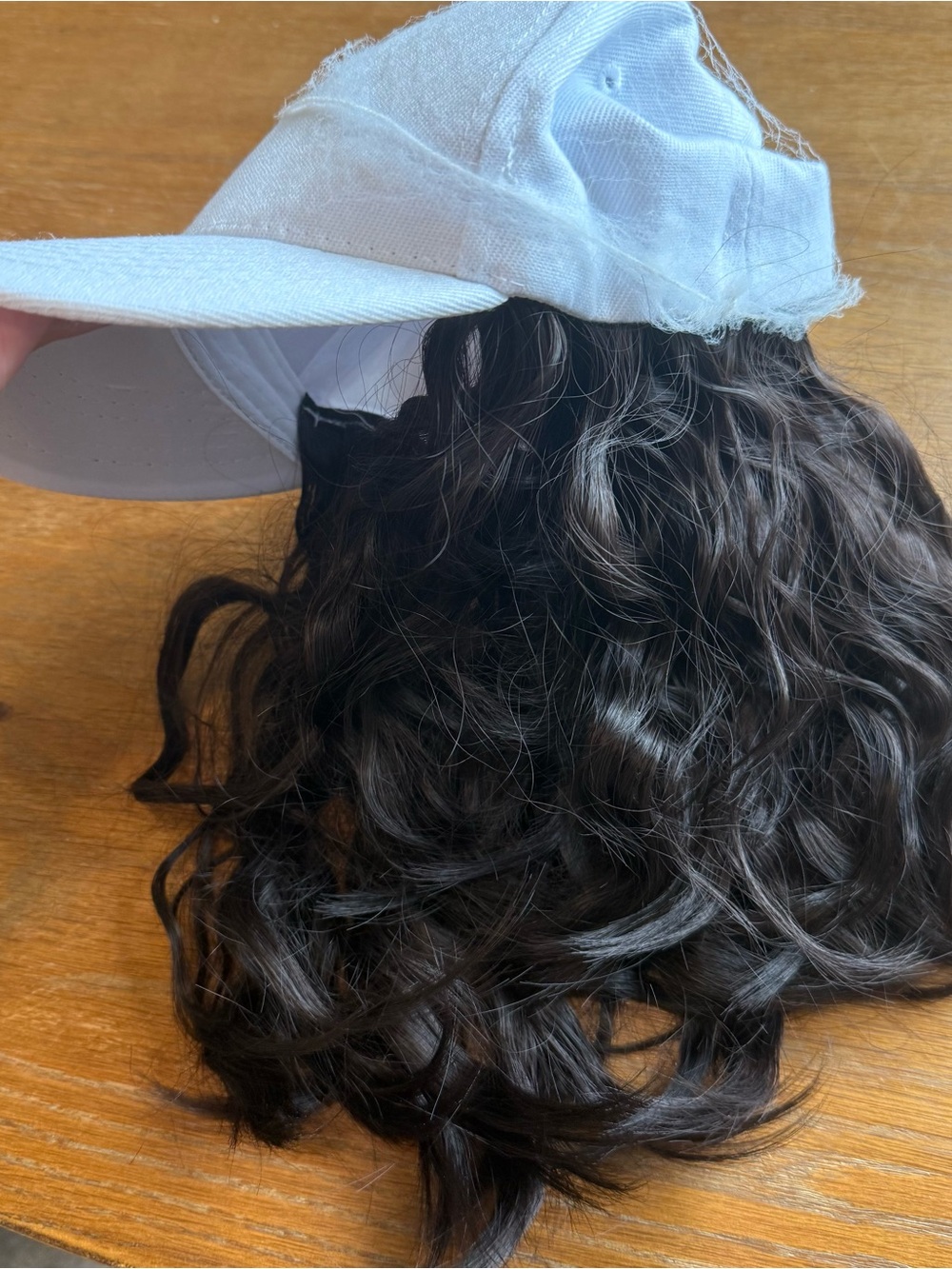 Cap with Dark Brown Wavy Hairpiece - NEW